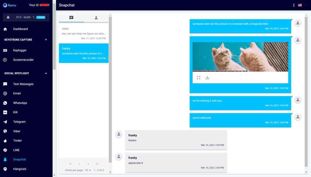 Viewing Snapchat messages on eyeZy